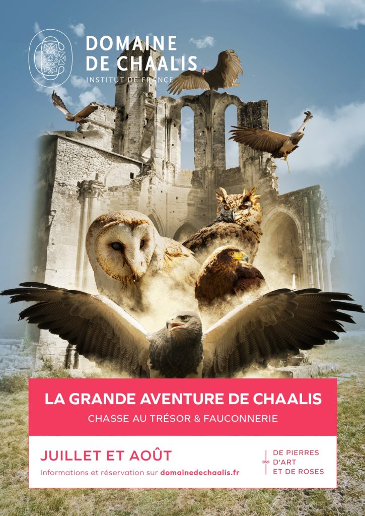 Spectacle de fauconnerie – La Grande aventure de Chaalis Rapaces en vol et histoire vivante : Chaalis se raconte à travers un spectacle unique au cœur des ruines. De Louis VI à Nélie Jacquemart-André, plongez dans 25 min d’évasion historique. Mer. à dim., à 11h et 15h. Chasse au trésor – Le Trésor de Jupiter Une légende, un trésor caché par un abbé descendant d’Hercule… Suivez les plumes d’or et résolvez les énigmes ! Tous les jours, en continu de 10h à 18h. Durée : 1h env.